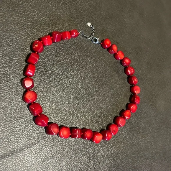 Red coral necklace, knotted strand, 18” long - Picture 1 of 1